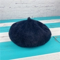 Plush faux rabbit fur beret hat in navy blue color for women autumn and winter fashion - M (56-58cm) / Black