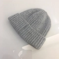 Close-up of light gray mohair knit beanie showing thick ribbed texture and fuzzy wool blend - One Size (Elastic) / Light Gray