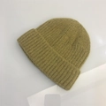 Detail shot of mustard yellow rib-knit beanie with wide folded cuff and soft wool texture - One Size (Elastic) / Mustard Yellow
