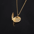 Collana con medaglione ovale dorato in acciaio 316L lucido e catena a maglie fini - 27mm(MP575) / Oro