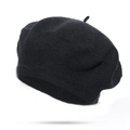 Classic black wool beret hat with a soft texture and top stalk for autumn and winter style - Black
