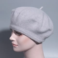 Classic light grey wool knit beret for women with a vintage fuzzy texture - Light Gray