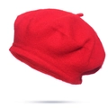 Classic bright red wool beret with small top stem for winter fashion and warmth - Red