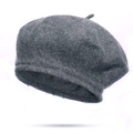 Classic grey wool beret hat with vintage felt texture and decorative top for women - Dark Gray