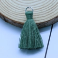 Dark green 3.5cm cotton tassel pendant with silver metal ring for bags and crafts - Army Green