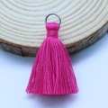 Vibrant rose red 3.5cm cotton tassel pendant with a polished silver metal ring - Deep Rose Red