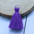 Handmade 3.5cm purple cotton tassel with silver metal jump ring for DIY crafts - Deep purple