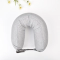 Minimalist grey U-shaped travel neck pillow with soft knit texture and buckle strap - Smoke Grey Solid