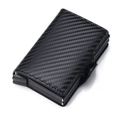 Detail of black carbon fiber textured wallet with automatic slide out card mechanism - Carbon Fiber Black