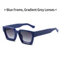 Chunky square sunglasses featuring deep blue frames and gradient grey lenses for women - Blue Frame Gradient Grey Lens