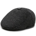 Klassieke grijze tweed platte pet voor heren met warme fleecevoering en knoop bovenop - Zwart