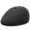 Klassieke heren winterpet in zwart-grijs tweedweefsel met knoopdetail op de bovenkant - donkergrijs