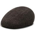 Classic dark brown checkered wool tweed newsboy cap for elderly men with ear protection - One Size / Brown
