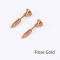 Industrial style rose gold screw stud earrings with realistic thread texture detail - Rose Gold Pair