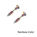 Unique rainbow plated screw shape stud earrings in stainless steel for a punk look - Rainbow Pair