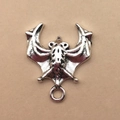 Silver bat charm with detailed wings and bottom ring for Halloween DIY jewelry making - Medium Bat 17x20mm