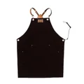 Tablier de travail en toile noire avec sangles croisées en cuir marron et détails en métal - Taille Unique (80x54cm) / Poche Inclinée Noir