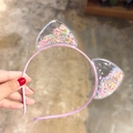 Detail of pink cat ear headband with flowing colorful star sequins inside transparent ears - 1# Pink Star Quicksand