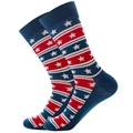 Detailed view of red white and blue cotton crew socks featuring star and stripe patterns - EU 39-46 / Star Stripes