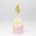 Golden number 4 birthday candle with metallic finish on a cupcake in a PVC box - Number 4