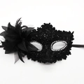 Elegant black lace masquerade mask with a large fabric rose and silver sequin accents - Dragon Pattern Side Flower / Black