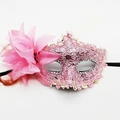 Pink lace Venetian masquerade mask with large side flower, sequins, and bead decorations - Dragon Pattern Side Flower / Pink
