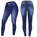 Vorder- und Rückansicht der schmal geschnittenen Low-Waist Skinny-Jeans in Dunkelblau - S / Dunkelblau