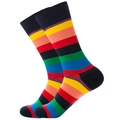 Colorful rainbow striped mid-calf socks with vibrant knit pattern on white background - Rainbow Stripes