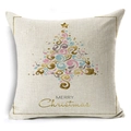 Detailed texture of linen Christmas pillowcase with stylized tree and Merry Christmas print - Swirl Christmas Tree (YMD9-10)
