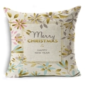Linen Christmas pillowcase detail featuring Merry Christmas and Happy New Year text - Floral Frame Wishes (YMD9-5)