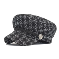 Gorra clásica de tweed blanco y negro con detalle de botón de ancla plateado de mujer - M (56-58cm) / Hilo de plata