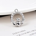 Detailed view of silver Claddagh heart charm pendant with crown for jewelry making - Claddagh (KK36) / Silver
