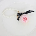 Pink preserved rose in acrylic ball with pearl bracelet and black ribbon keychain - Light Pink