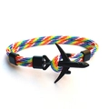 Rainbow braided paracord bracelet with matte black airplane charm clasp for aviation fans - Rainbow (BPL2-02)