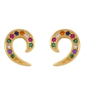Gold hook earrings with colorful pave zircon stones in a vibrant geometric design - err25 C-Shape