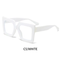 Modern oversized square blue light glasses with white frame and gold metal accents - White Frame