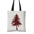 Canvas Christmas tote bag with red and black buffalo plaid tree on creamy white background - Red and Black Plaid Christmas Tree (GW001-8)