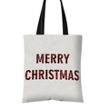 White Christmas canvas tote bag with Merry Christmas red plaid print and black handles - Plaid MERRY CHRISTMAS Typography (GW001-9)