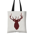 Canvas tote bag with buffalo plaid reindeer silhouette for Christmas shopping - Red and Black Plaid Deer Head Pattern (GW001-7)