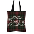Christmas canvas tote bag with red and green tartan pattern and festive text design - Red and Green Plaid Believe In Magic (GW001-20)