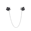 Elegante spilla a rosa nera con catena d'argento per cardigan e sciarpe - 18. Due Rose Catena Argento Antico