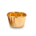 Close-up of golden aluminum foil baking cup with rolled rim and pleated side design - Gold