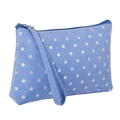 Borsa da trucco blu in tessuto a pois bianchi con cerniera lampo e cinturino da polso - 20*11*3cm / Blu Reale