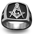 Bague maçonnique pour homme en acier inoxydable bicolore avec équerre et compas symbole G - US 7 / Argenté