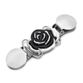 Pince à gilet argentée avec rose en émail noir vintage et clips en métal robustes - Rose Unique / Argenté