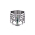 Anillo ancho de acero plateado con diseño de árbol de la vida e incrustación de nácar - US 7 / Color Acero