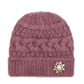 Elegante warme Mohair-Strickmütze für ältere Damen mit dekorativer Perlenblumen-Brosche - Einheitsgröße / Altrosa
