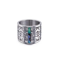 Anillo ancho calado de acero inoxidable con incrustación turquesa y acabado plateado - US 6 / Color Acero