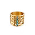 Wide hollow gold plated stainless steel ring featuring iridescent abalone shell inlay - Gold