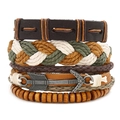 Juego de pulseras vintage de cuero trenzado con cuatro estilos bohemios sobre fondo blanco - Set de 3 piezas